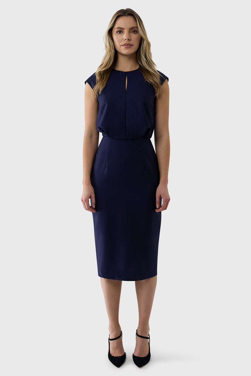 Blaire Dress with Gathered Waist in Navy Blue main image 1