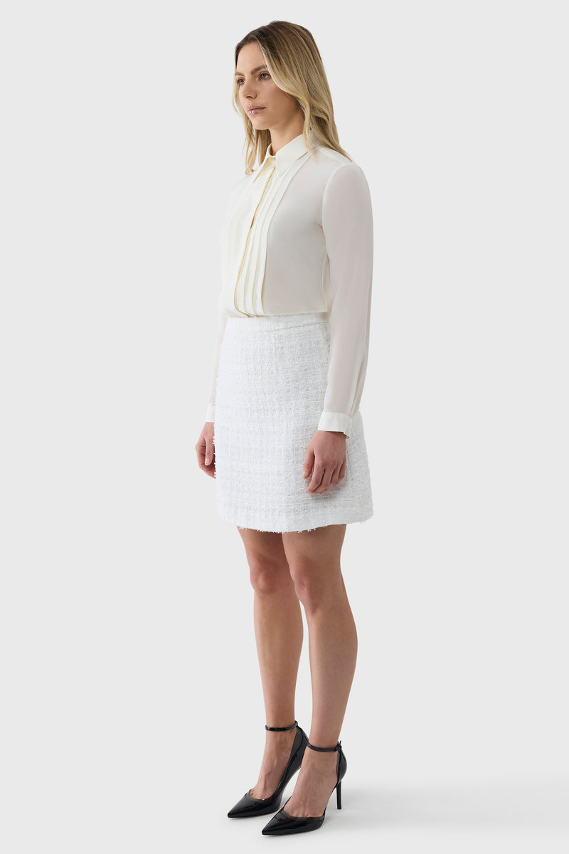 Beige Tweed Knit Floral Skirt Set