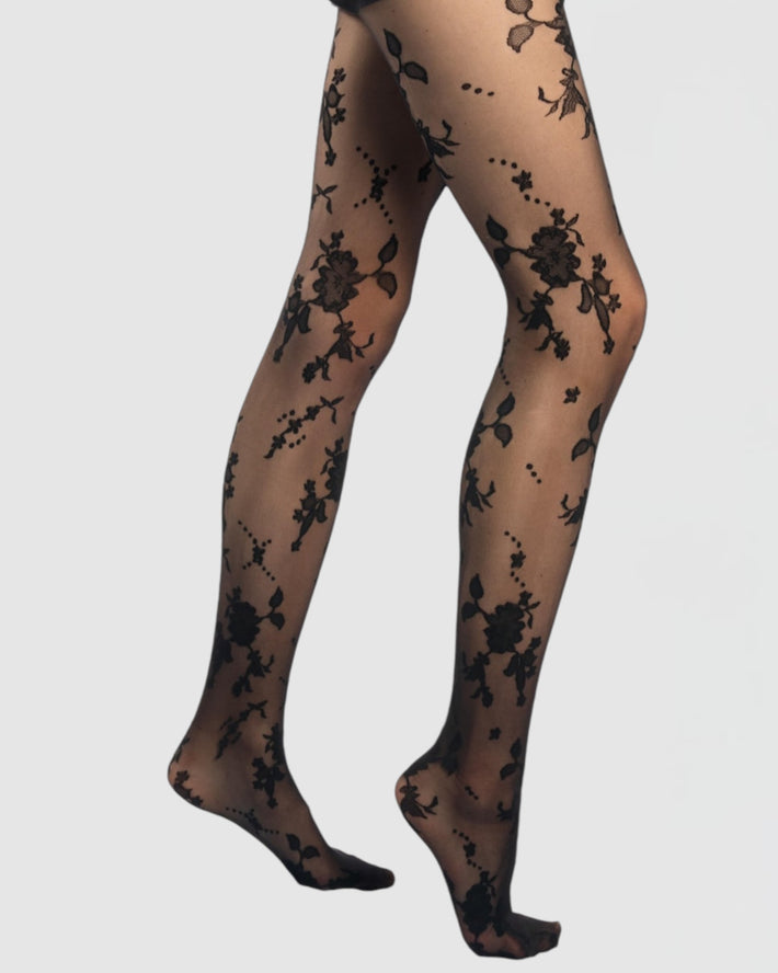 High Heel Jungle Floral Jacquard Sheer Tights