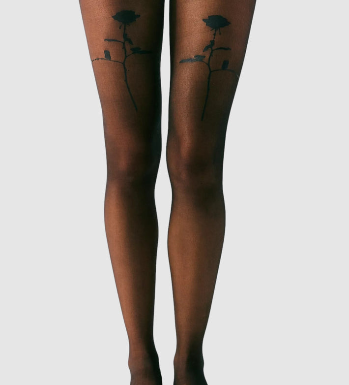 High Heel Jungle Rose Tattoo Sheer Tights