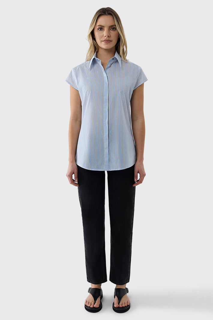 Cap Sleeve Stripe Shirt