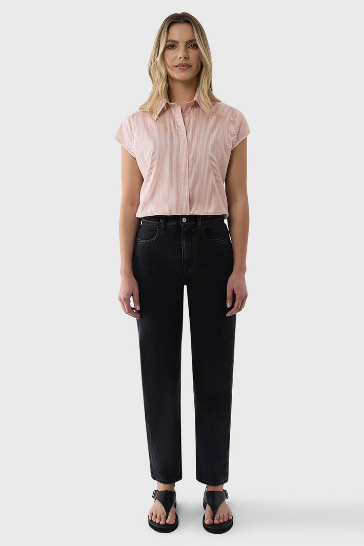 Cap Sleeve Stripe Shirt