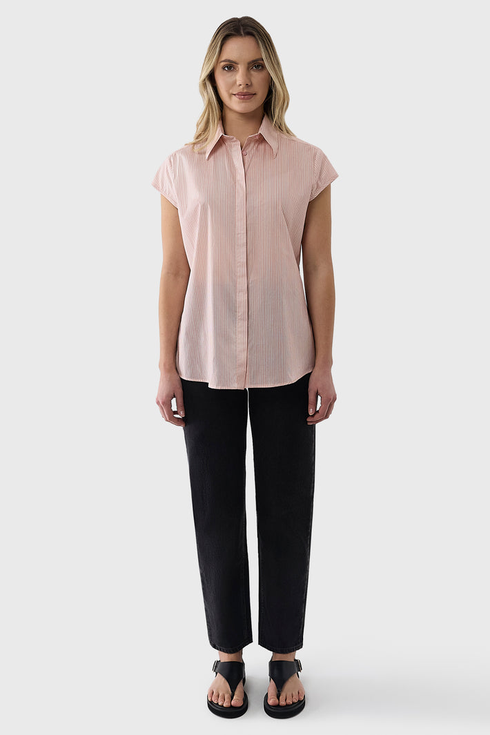 Cap Sleeve Stripe Shirt