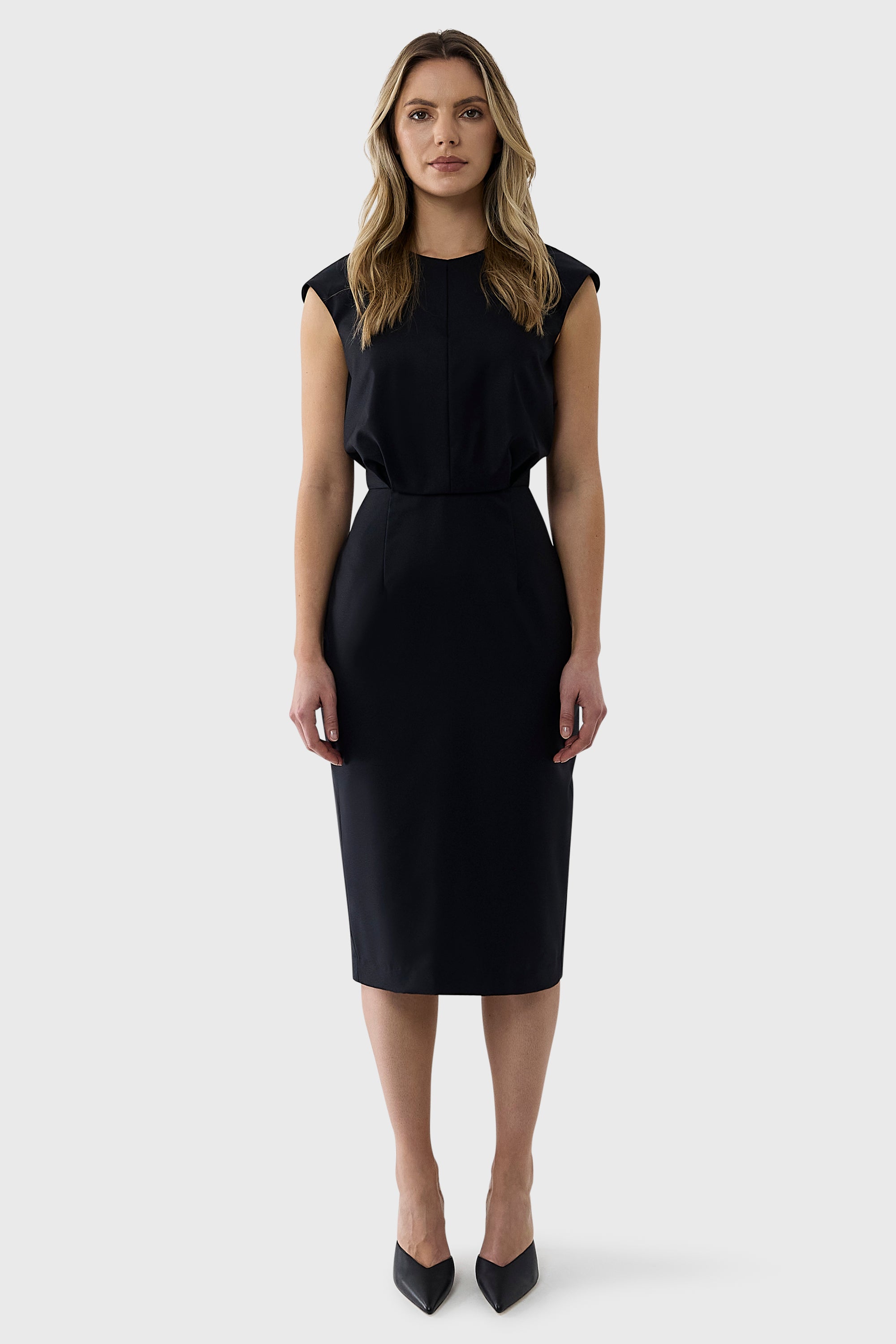 Gathered Waist Tailored Dress – Farage