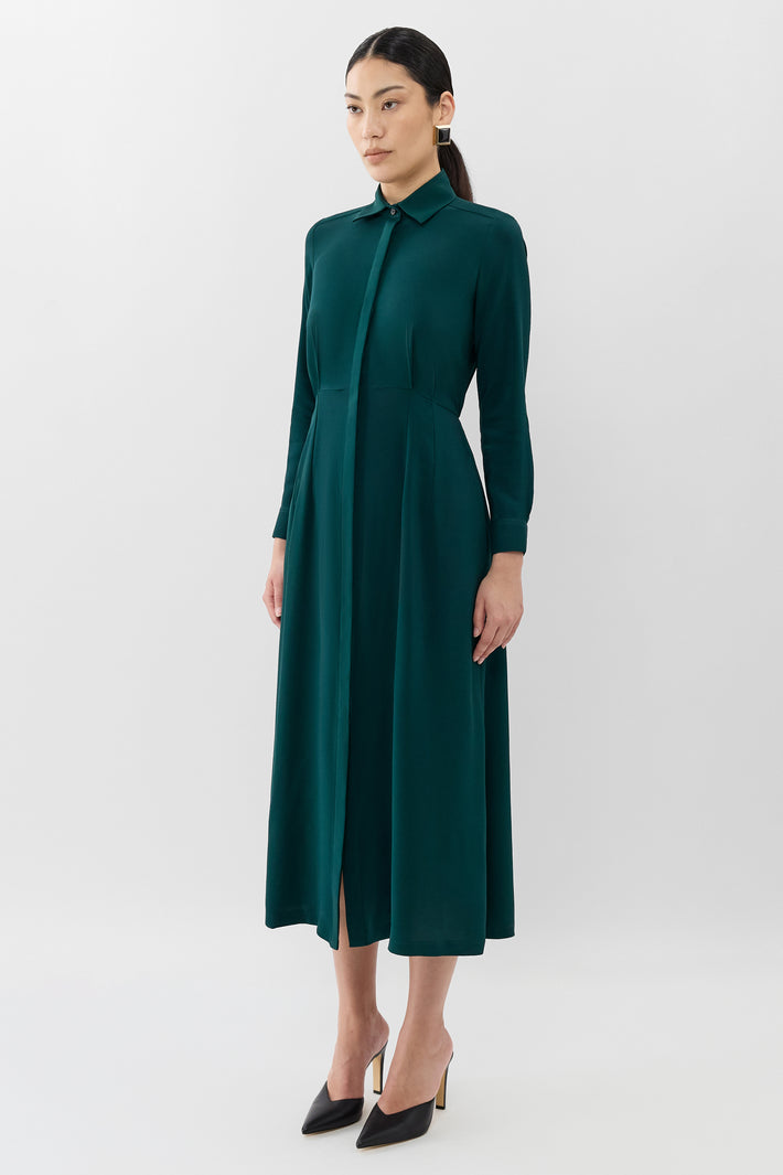 Cinched Waist Crepe Shirtdress