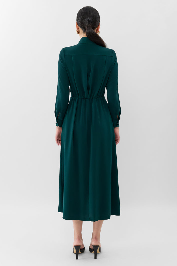 Cinched Waist Crepe Shirtdress