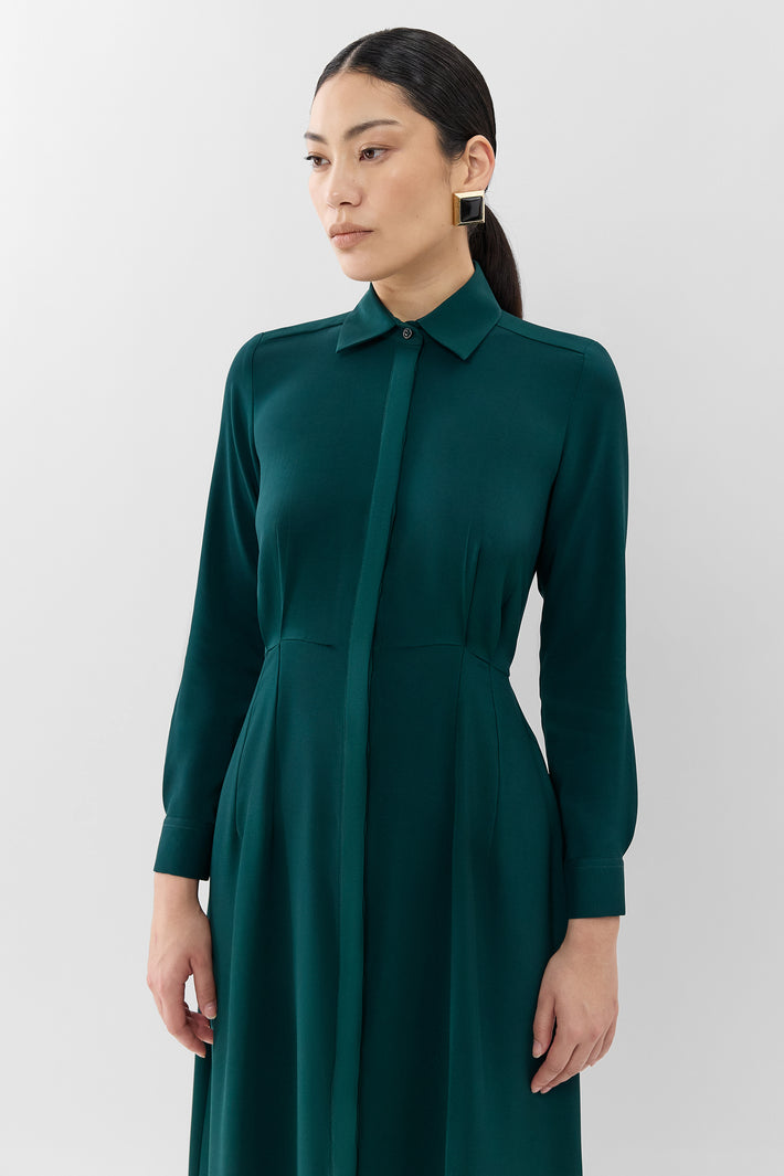 Cinched Waist Crepe Shirtdress
