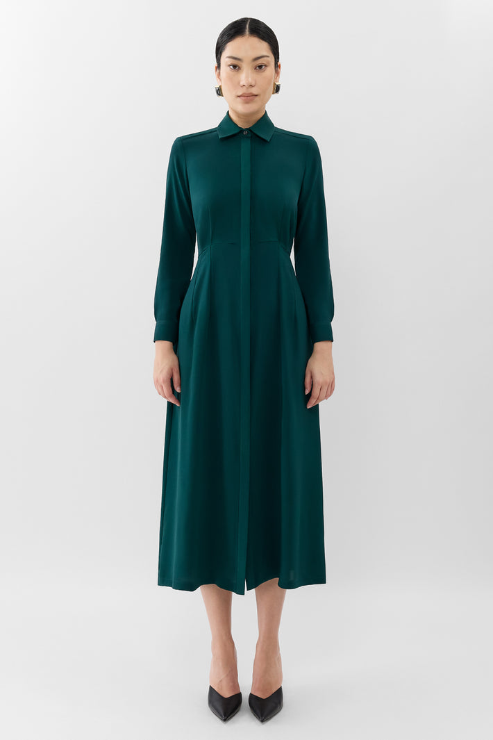 Cinched Waist Crepe Shirtdress