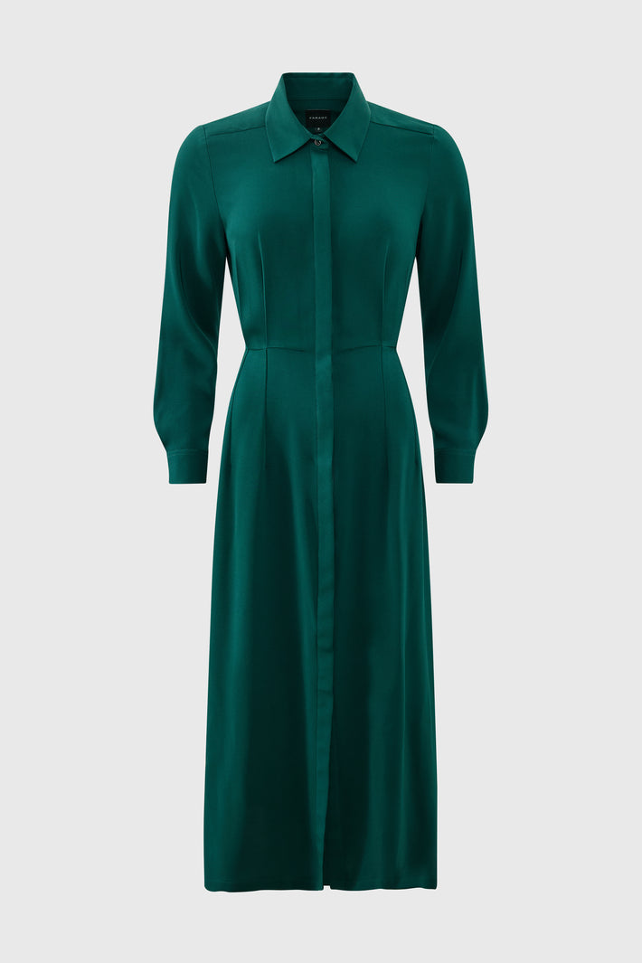 Cinched Waist Crepe Shirtdress