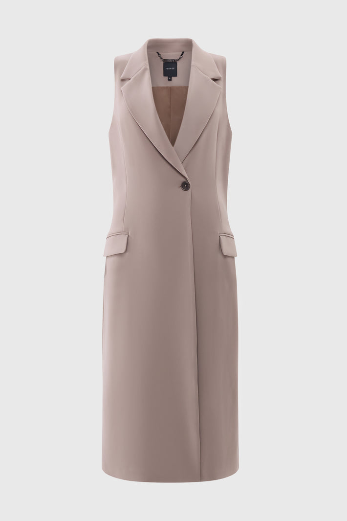 Mushroom Twill Long Line Waistcoat