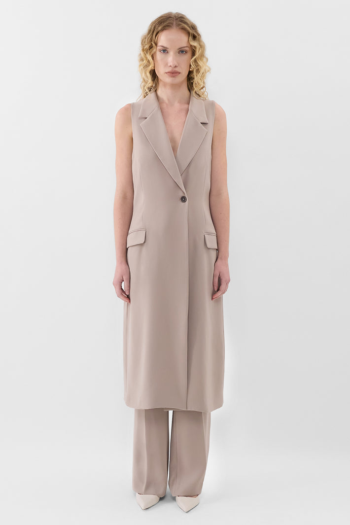 Mushroom Twill Long Line Waistcoat