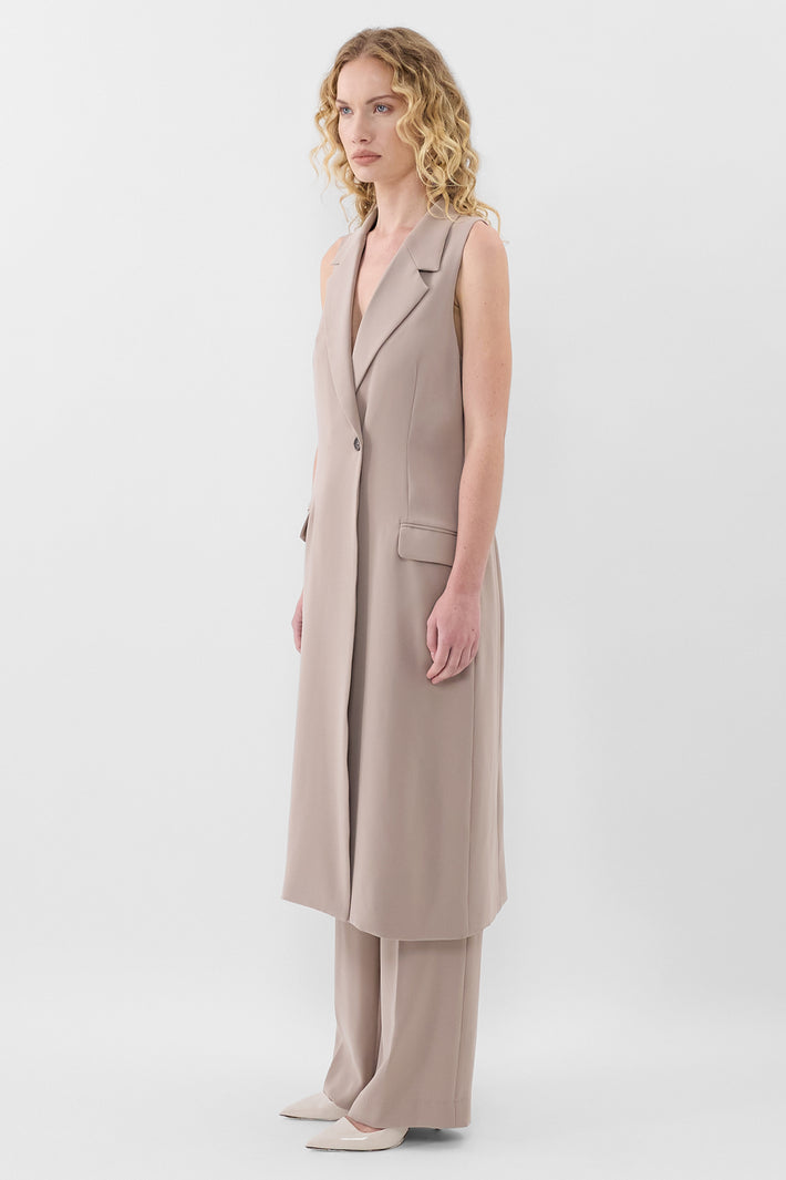 Mushroom Twill Long Line Waistcoat