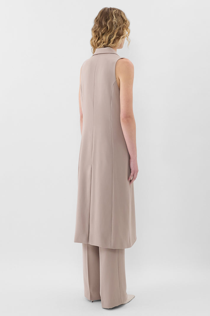 Mushroom Twill Long Line Waistcoat