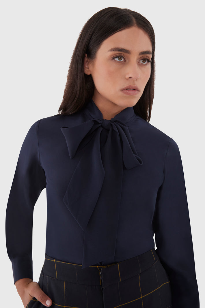 Norah Bow Blouse Navy