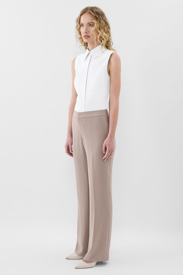 Mushroom Twill Wide Leg Trouser