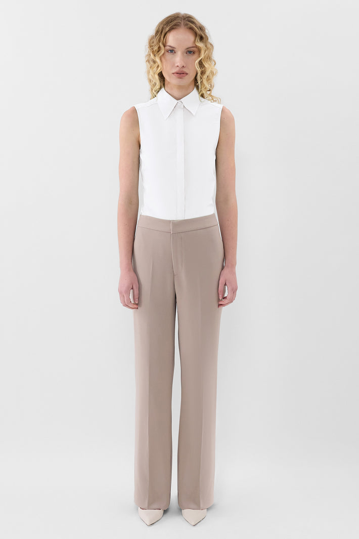 Mushroom Twill Wide Leg Trouser