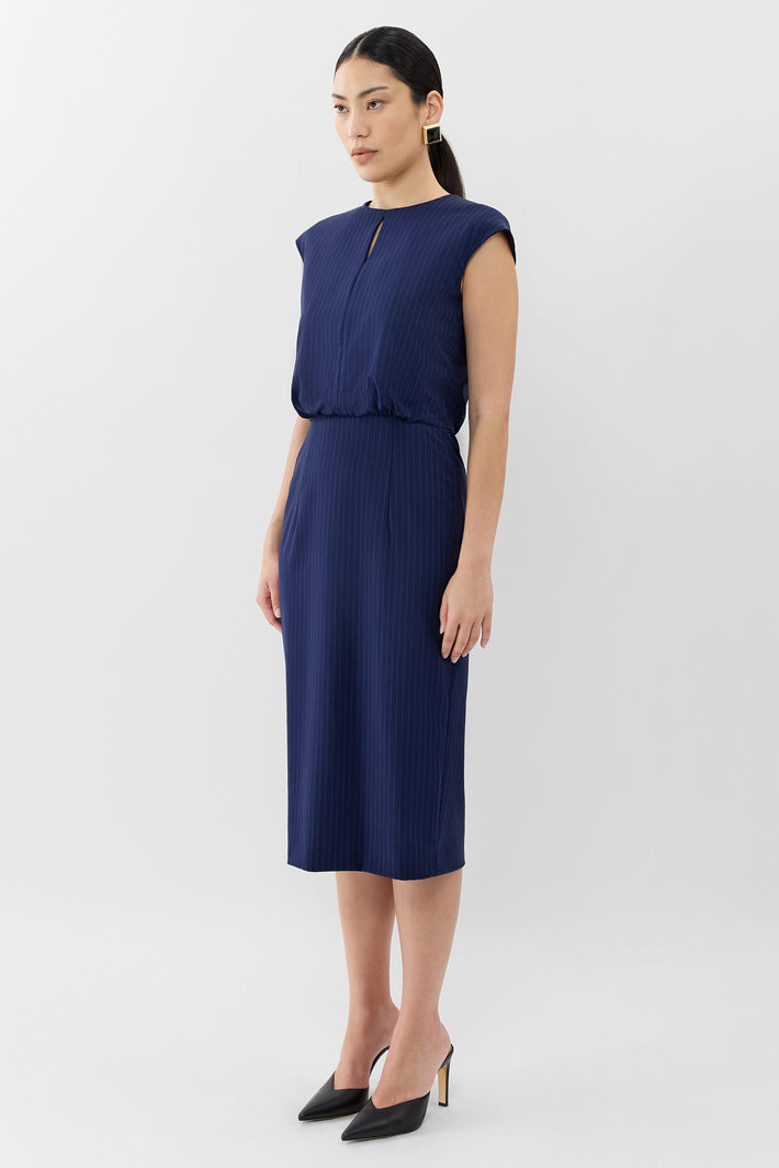 Pinstripe Cinched Waist Dress