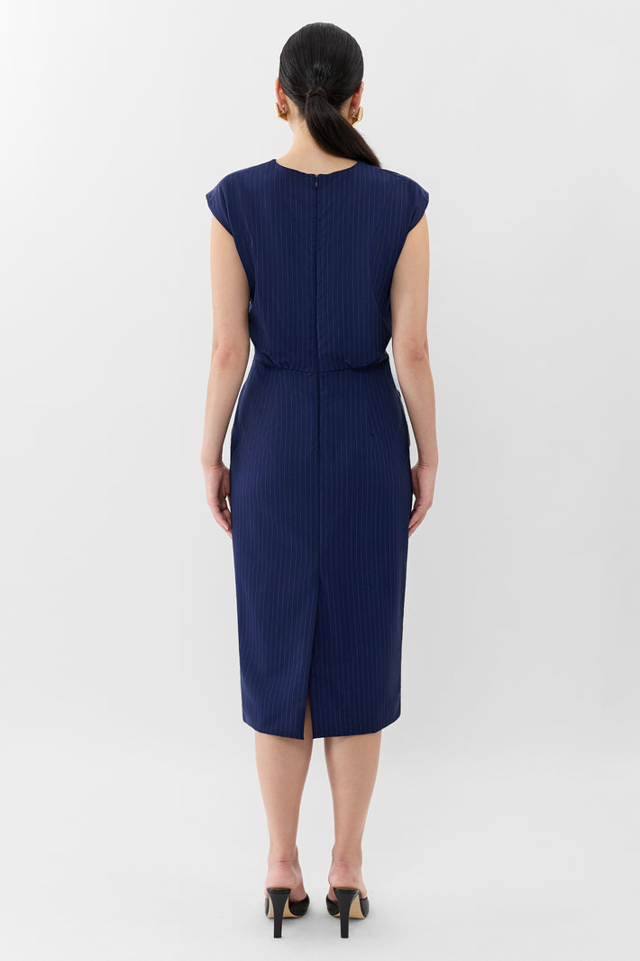 Pinstripe Cinched Waist Dress