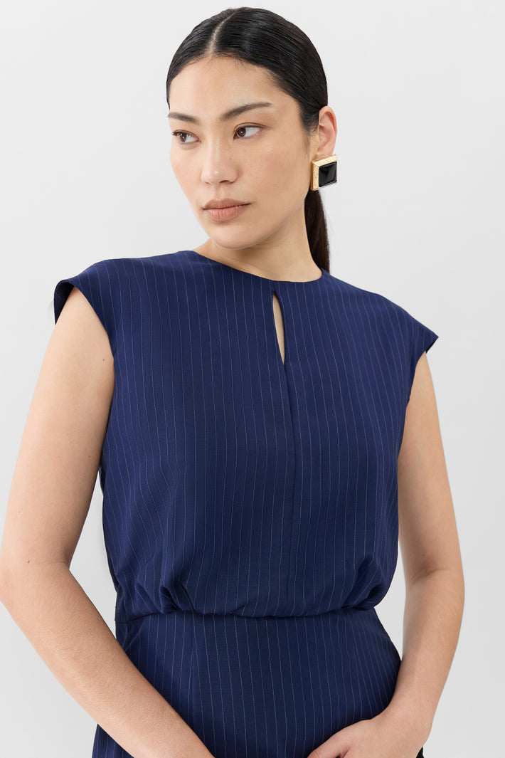 Pinstripe Cinched Waist Dress