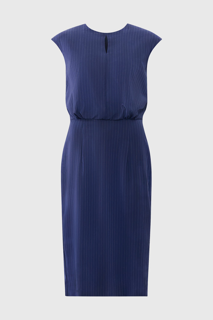 Pinstripe Cinched Waist Dress