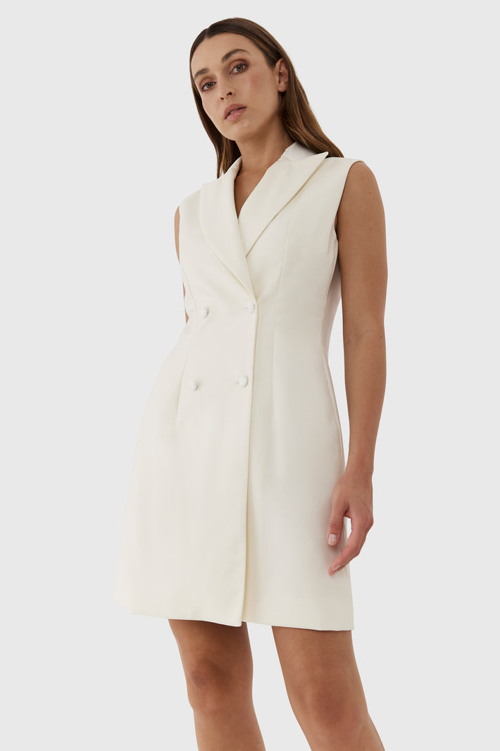 Dylan Tuxedo Dress Ivory