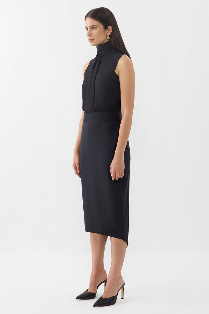 Fine Wool Asymetric Pencil Skirt
