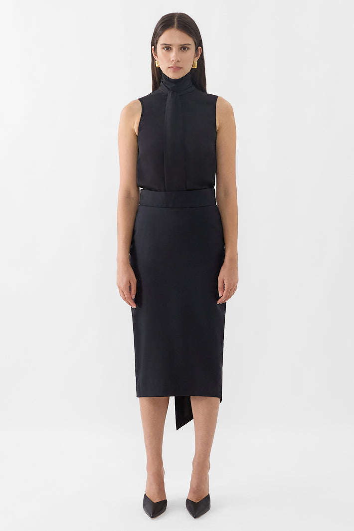 Fine Wool Asymetric Pencil Skirt
