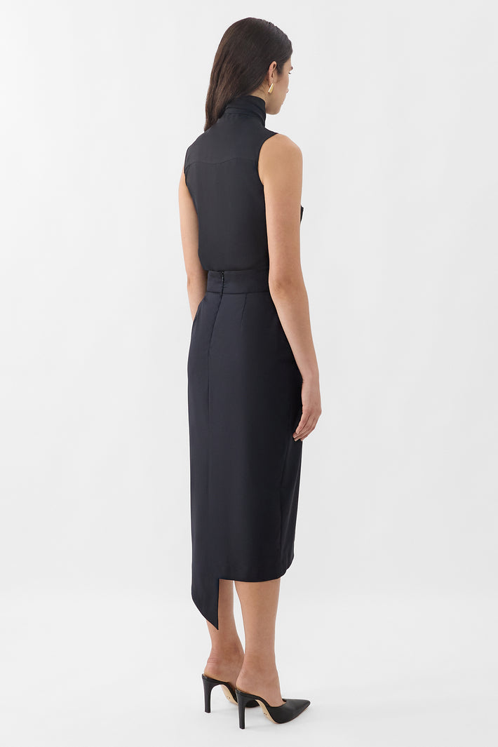 Fine Wool Asymetric Pencil Skirt