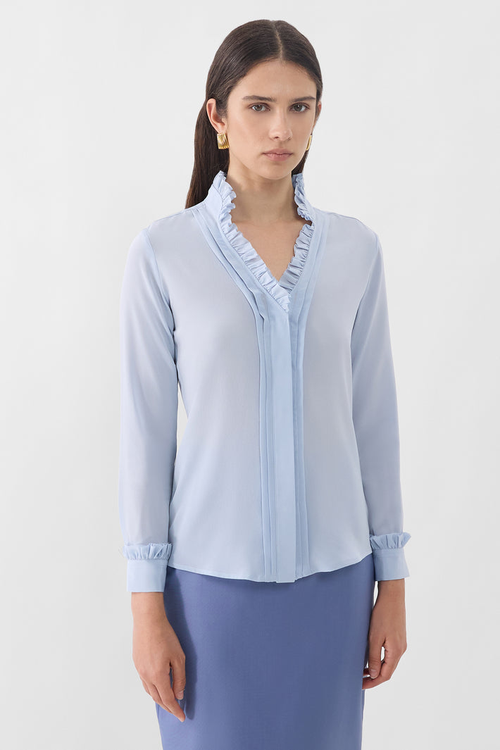 Double Ruffle Silk Blouse