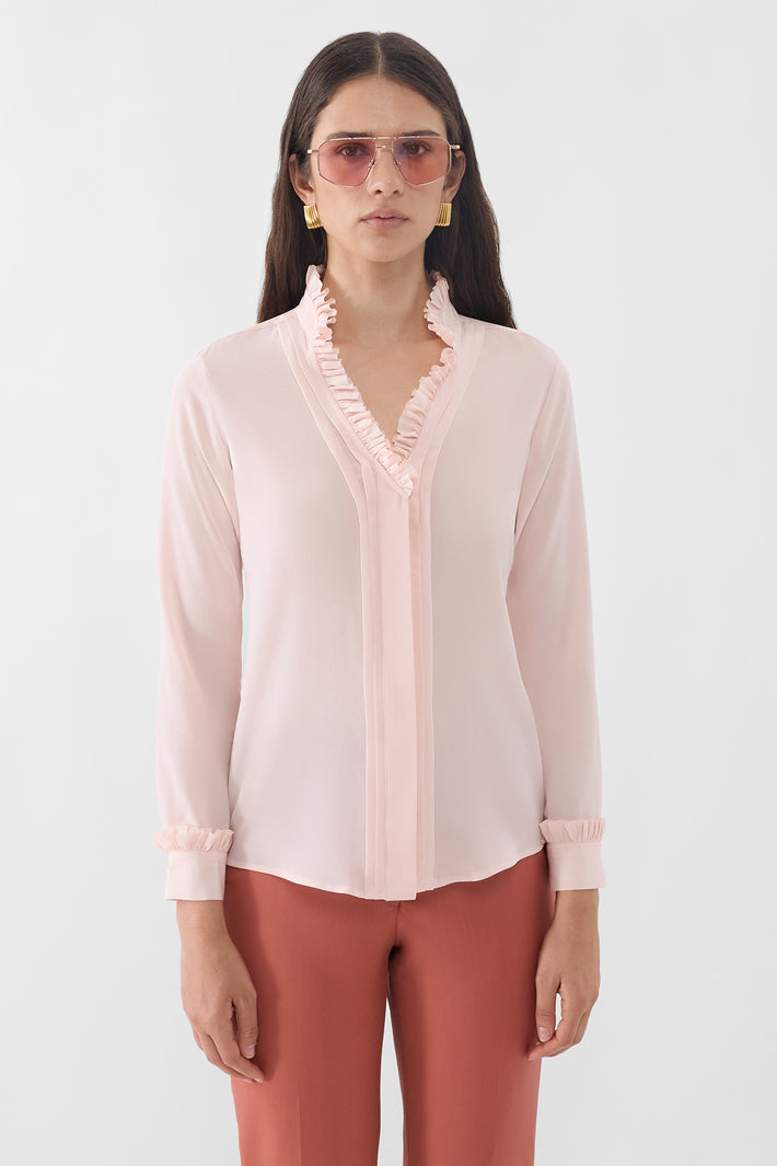 Double Ruffle Silk Blouse