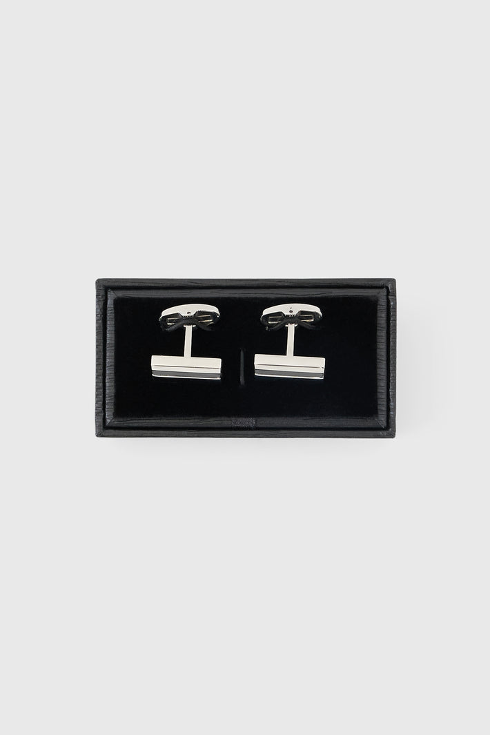 Polished Steel & Onyx Cufflinks